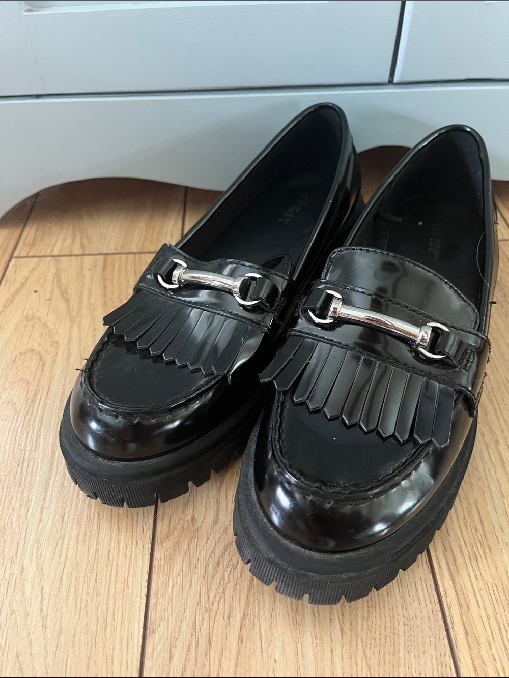 Old Navy Black Kiltie Loafers with Silver Bit